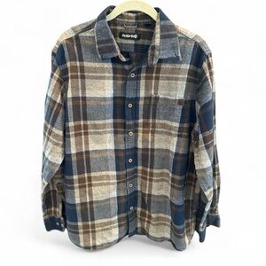 Solaris Plaid Flannel Blue Brown Button-Up Shirt – Size L Cabincore